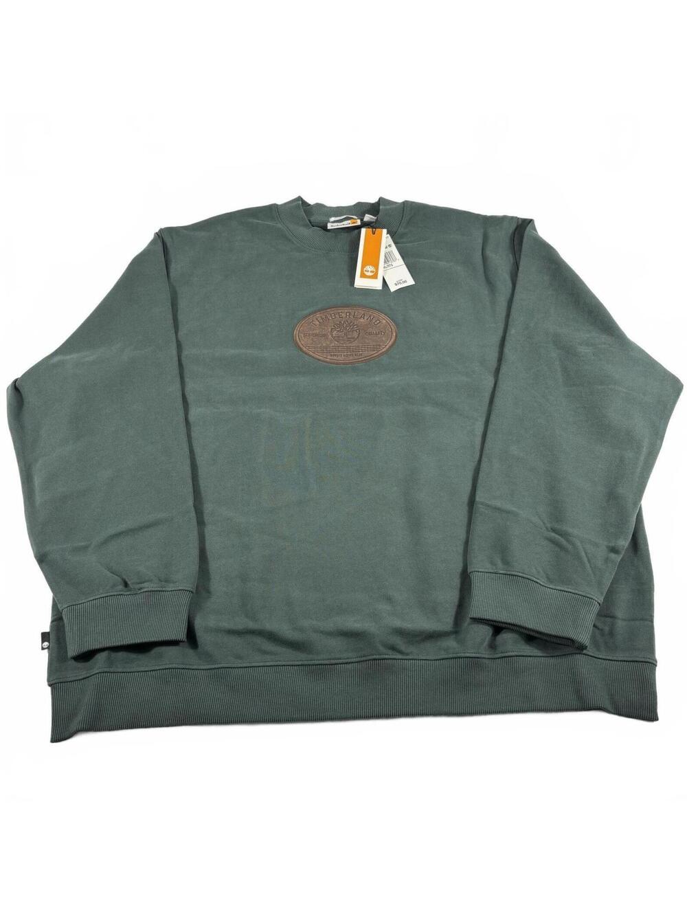 Timberland Men's Leather Badge Green Crewneck Pullover Sweatshirt 3XL